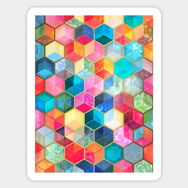 Crystal Bohemian Honeycomb Cubes - colorful hexagon pattern Sticker by micklyn